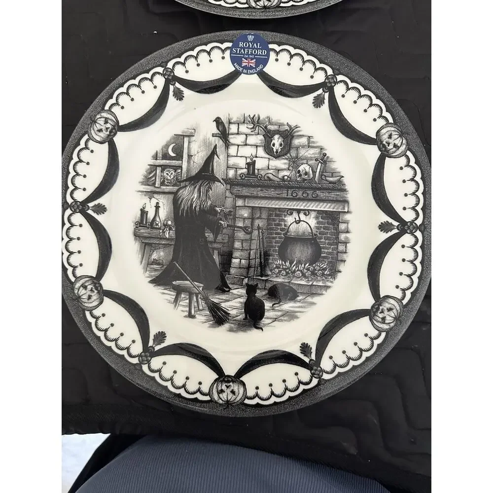 2 Royal Stafford Halloween Spookyville Witches Home 11” Dinner Plates New w/ Tag